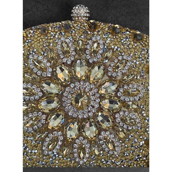 RAMLA Gold Crystal Embellished Formal Convertible Clutch Crossbody Bag - NEW - Picture 8 of 8